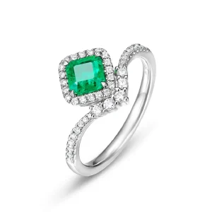 1.54ct Emerald Diamond Ring 18k White Gold
